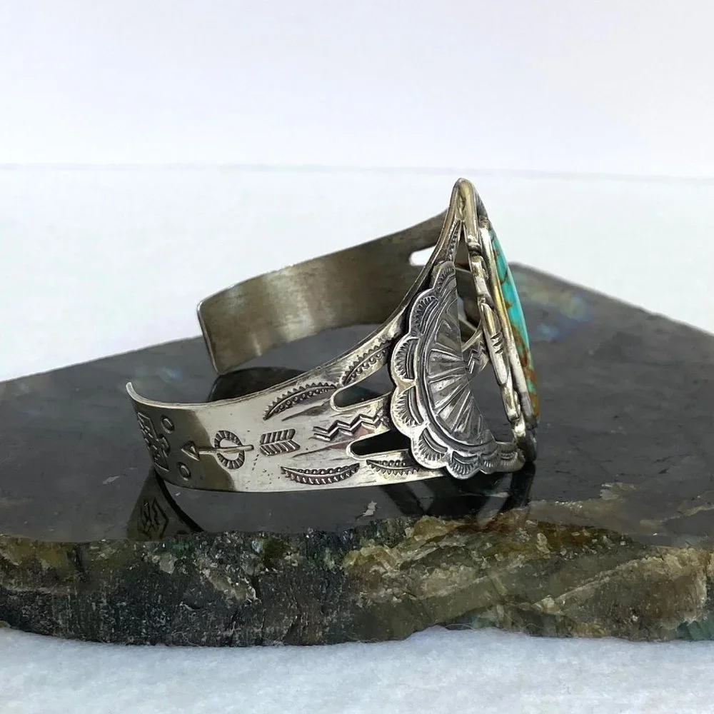 VTG Bell Trading Sterling Silver 925 Southwest Turquoise Wide Band Cuff Bracelet - Picture 4 of 16